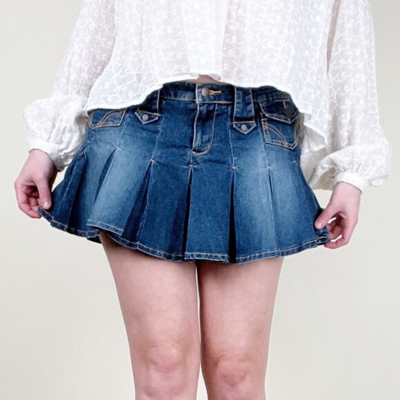 Vintage 90s Y2K Skort Mico Mini Skirt Pleated Preppy Tenniscore Coquette Girl - Picture 1 of 8